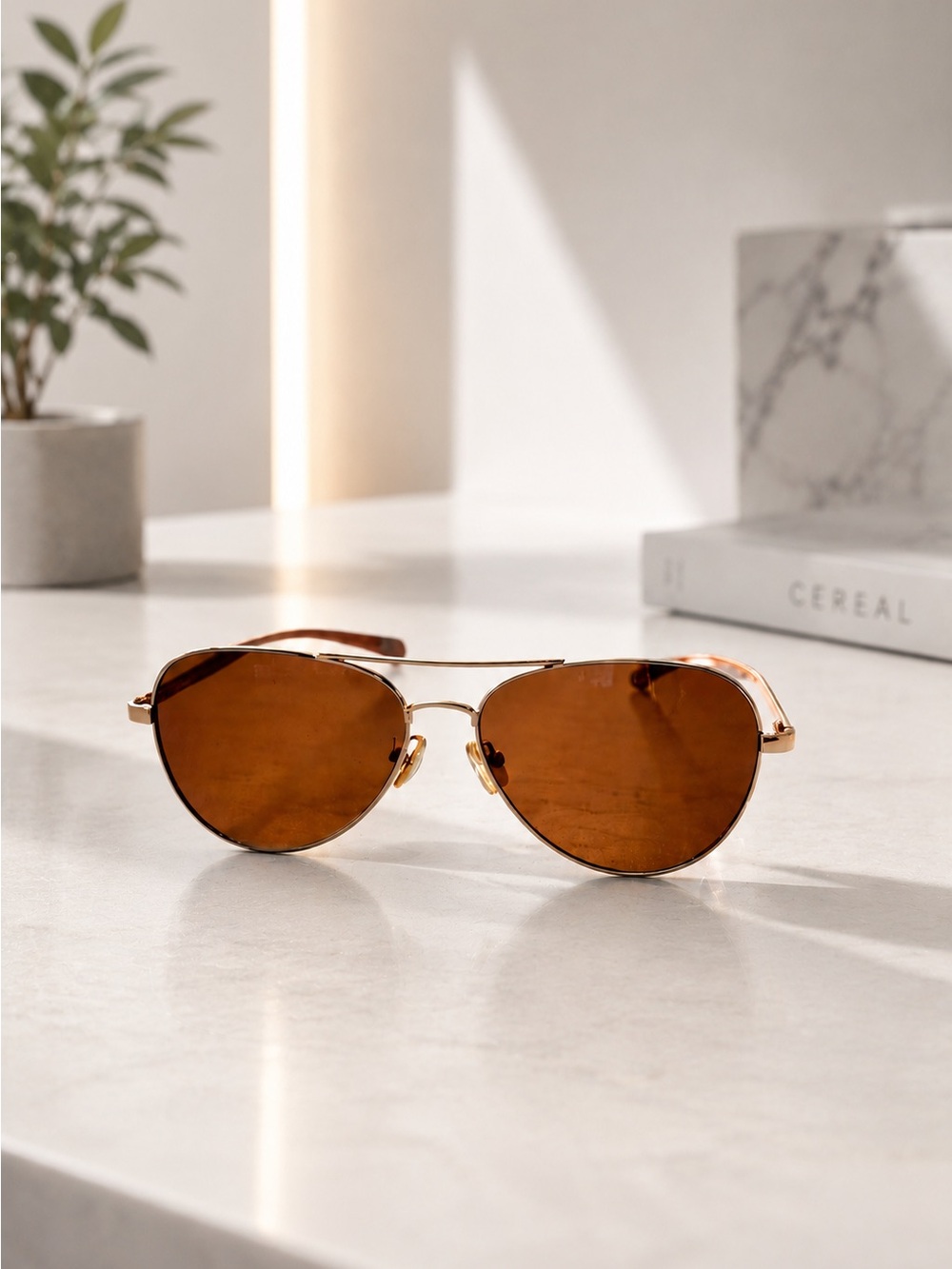Ray-Ban Style Sunglasses Gold Frame Brown Polarized Lens Y2K